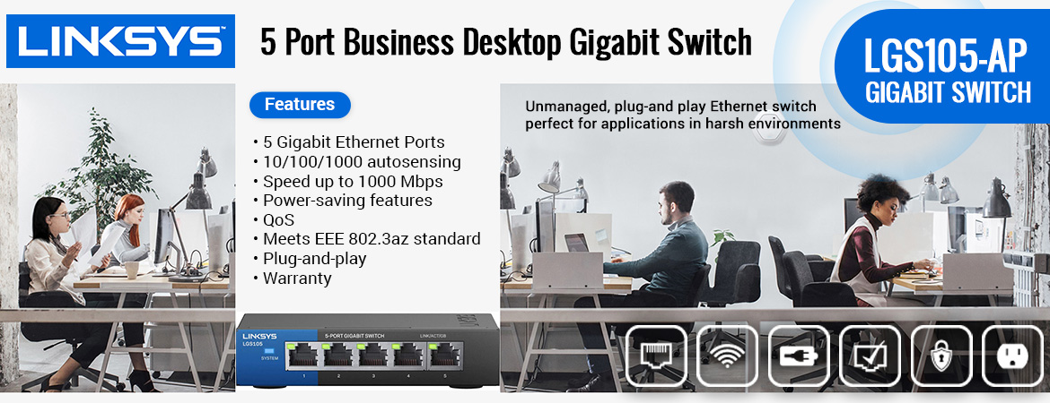 Linksys LGS105-AP 5-Port Business Desktop Gigabit Switch